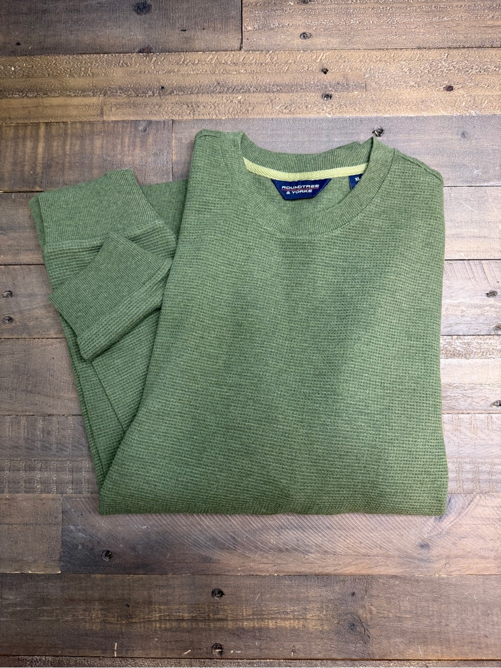Roundtree & Yorke Olive Green Men's Waffle Crewneck Sweater